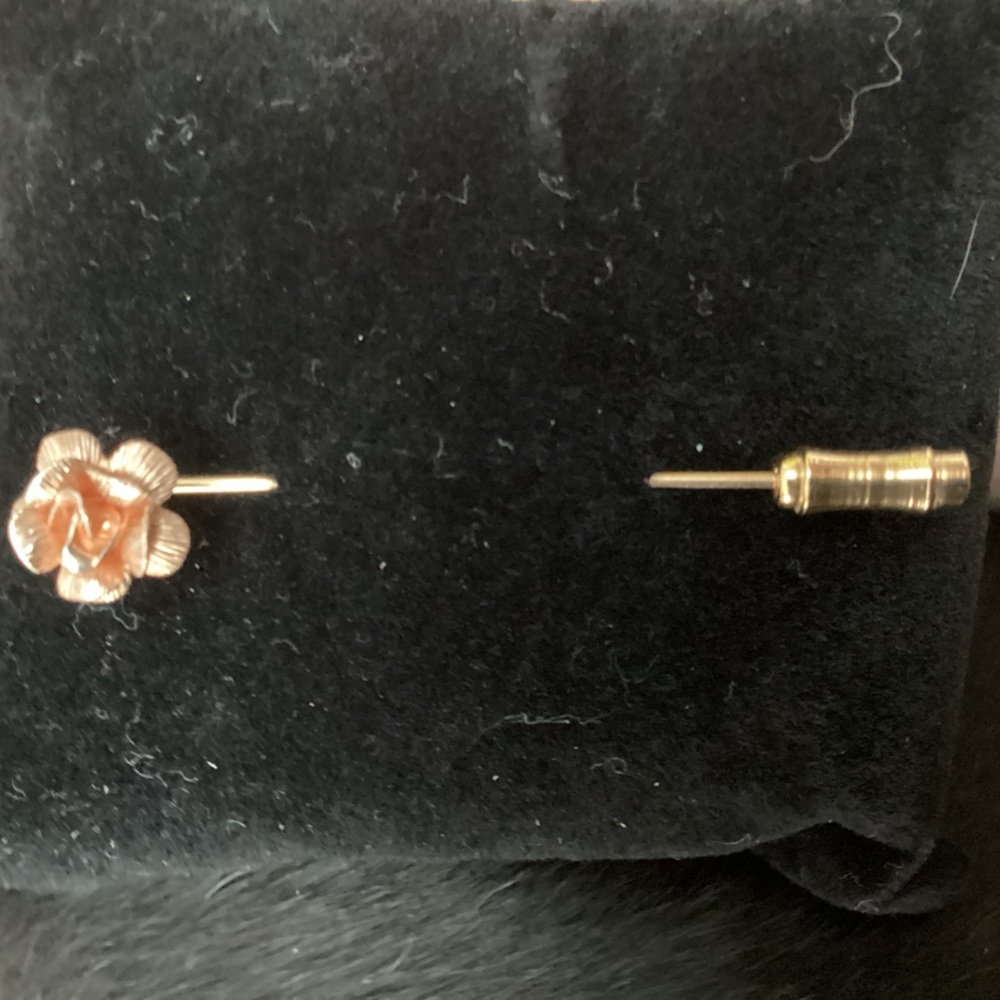 Vintage Krementz Yellow GF Rose Flower Brooch Stick Pin, 2.25” Long 1492